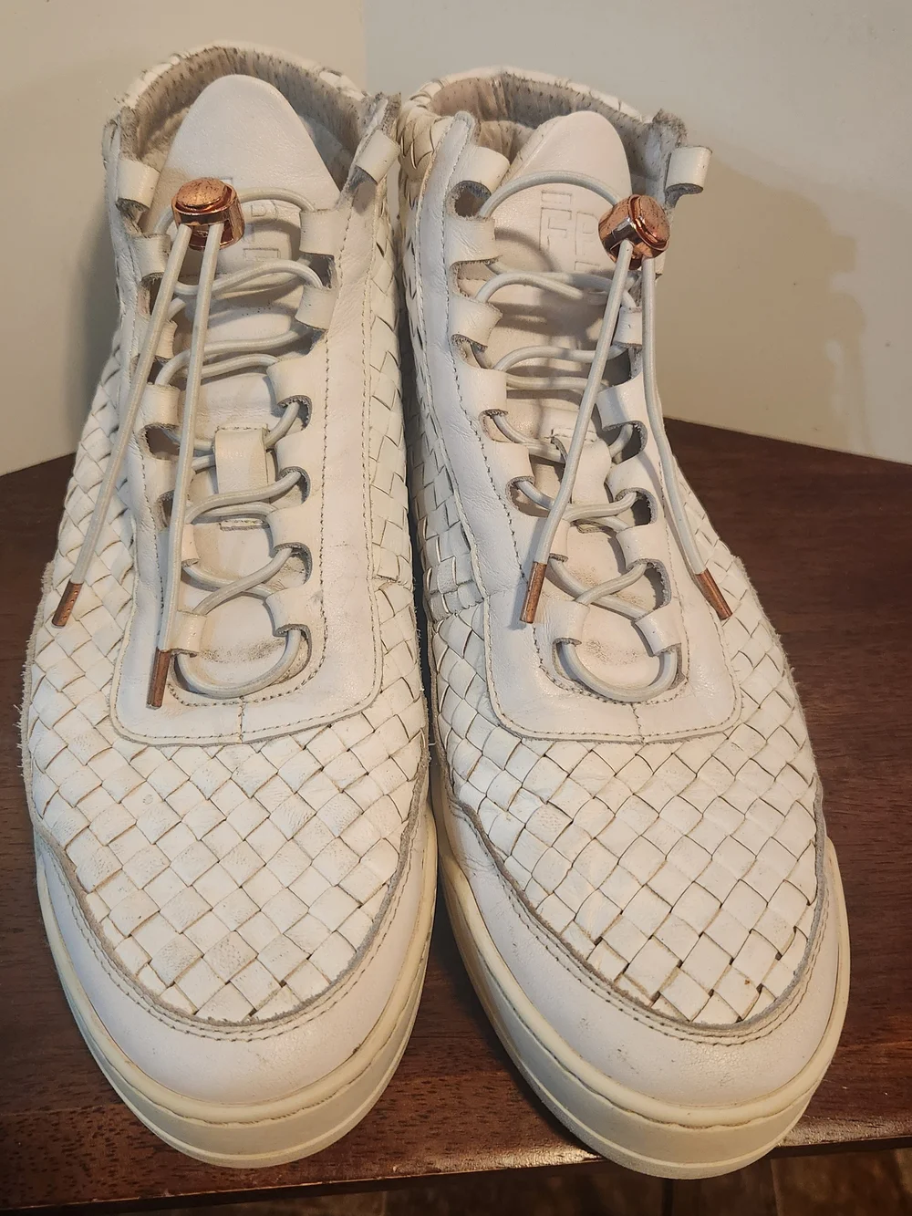 Filling Pieces High Top Luxury White Woven Leather Shoes Men’s US 10 EU 43